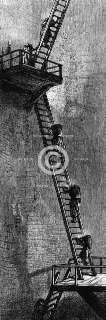 Women climbing ladders to carry coal up a mineshaft, Scotland, early 19th century. Artist: Unknown