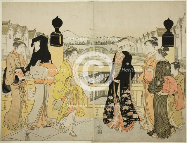 Women Crossing Nihonbashi Bridge, c. 1786. Creator: Torii Kiyonaga.