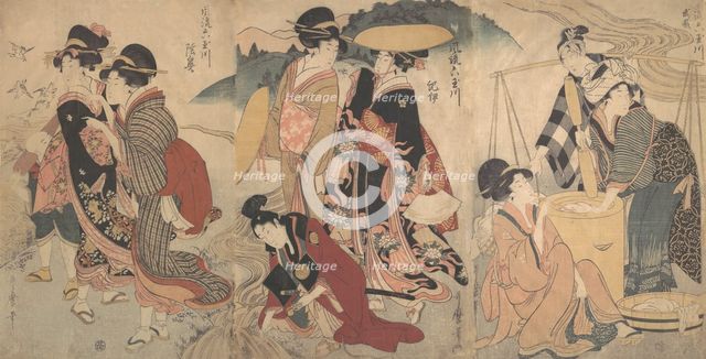 Women and a Man in the Country; Some pageant(?), late 18th-early 19th century. Creator: Kitagawa Utamaro.