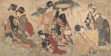 Women and a Man in the Country; Some pageant(?), late 18th-early 19th century. Creator: Kitagawa Utamaro