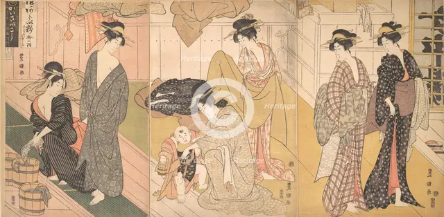 Women and an Infant Boy in a Public Bath House, ca. 1799. Creator: Utagawa Toyokuni I.