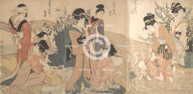 Women and Children on the Banks of a Stream, late 18th-early 19th century. Creator: Kitagawa Utamaro.