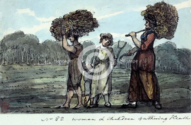'Women and Children Gathering Heath', near Basingstoke, Hampshire, 1821.  Creator: John Skinner.