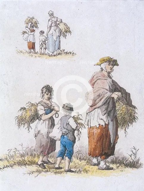 Women and  children gleaning, Provincial Characters, 1802. Artist: William Henry Pyne