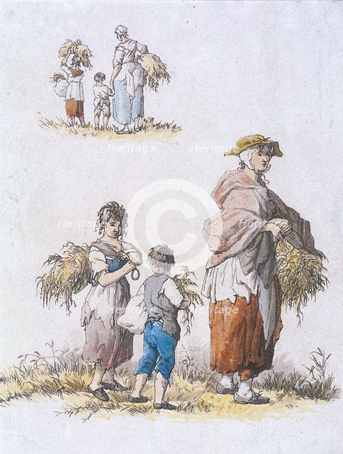 Women and  children gleaning, Provincial Characters, 1802. Artist: William Henry Pyne