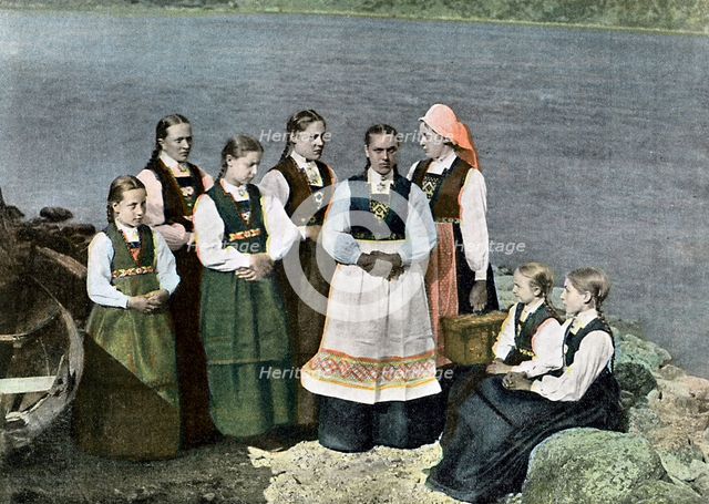 Women and children in national costume, Sognafjorden, Norway, c1890. Artist: L Boulanger