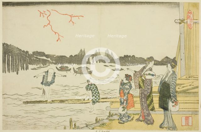 Women and Children Viewing the Fireworks, Japan, c. 1798. Creator: Hokusai.