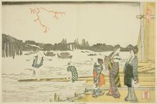 Women and Children Viewing the Fireworks, Japan, c. 1798. Creator: Hokusai