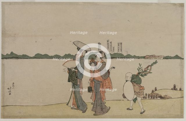 Women and Children Walking Along the Sumida River, early 1800s. Creator: Katsushika Hokusai (Japanese, 1760-1849).