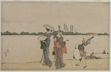 Women and Children Walking Along the Sumida River, early 1800s. Creator: Katsushika Hokusai (Japanese, 1760-1849)
