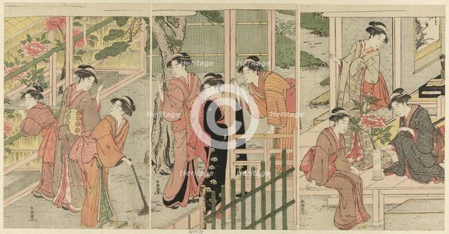 Women Admiring Peonies, c. 1789/1801. Creator: Katsukawa Shuncho.