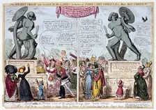 Women admiring the statue of Achilles, Hyde Park, London, 1822. Creator: George Cruikshank
