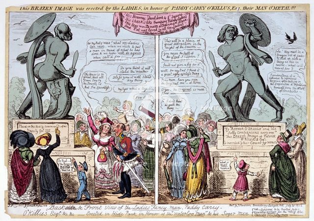 Women admiring the statue of Achilles, Hyde Park, London, 1822.                       Creator: George Cruikshank.