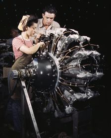 Women are trained as engine mechanics in thorough Douglas training..., Long Beach, Calif., 1942. Creator: Alfred T Palmer