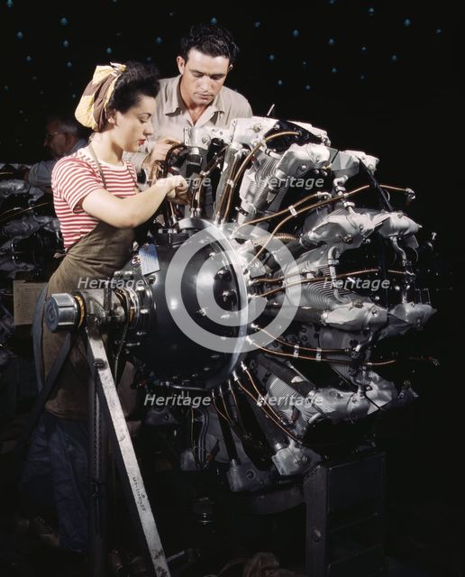 Women are trained as engine mechanics in thorough Douglas training..., Long Beach, Calif., 1942. Creator: Alfred T Palmer.