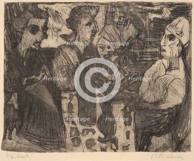 Women at a Table in a Room, 1920. Creator: Ernst Kirchner.