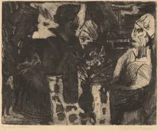 Women at a Table in a Room (recto) / Nude Woman (verso), 1920. Creator: Ernst Kirchner