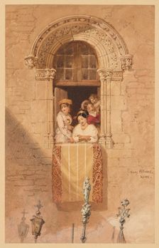 Women at a Window in Rome, 19th century. Creator: Penry Williams