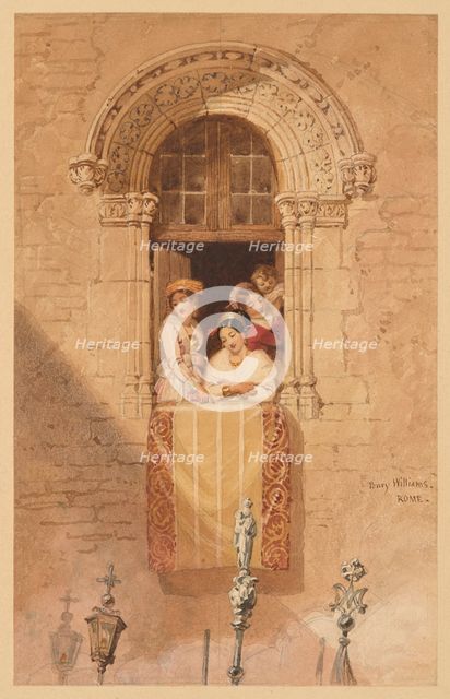 Women at a Window in Rome, 19th century. Creator: Penry Williams.