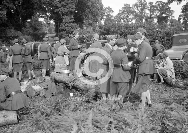 Women at a First Aid Nursing Yeomanry (FANY) trial or rally, 1931.   Artist: Bill Brunell.