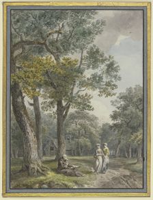 Women at a hermit's house in the Bois de Boulogne near Paris, 1791. Creator: Unknown