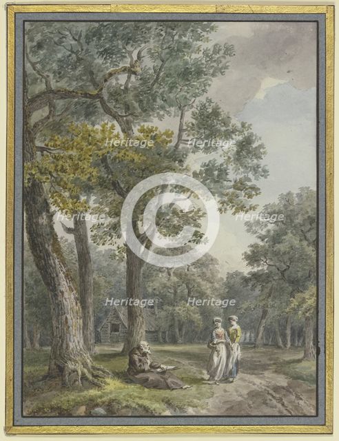 Women at a hermit's house in the Bois de Boulogne near Paris, 1791. Creator: Unknown.