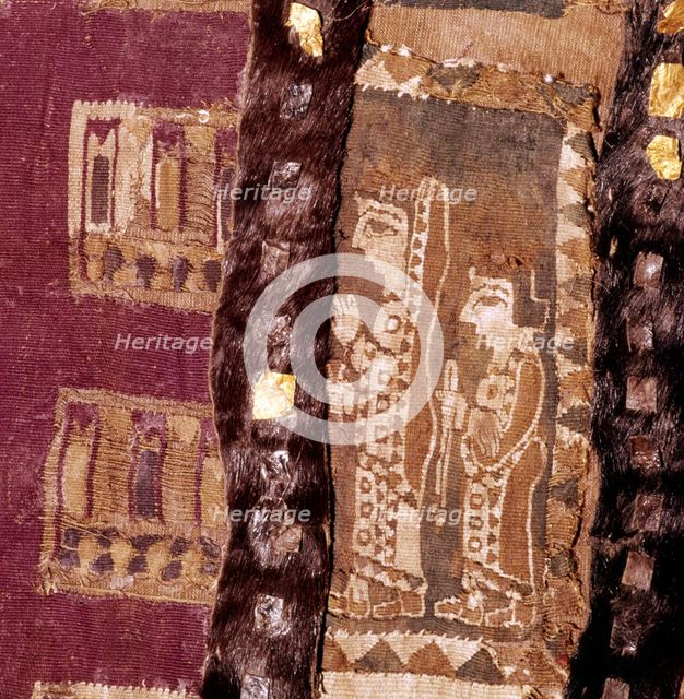 Women at altar, Iranian Fabric on saddle-cover from 'Scythian' Tomb, Pazyryk, c5th century BC. Artist: Unknown.