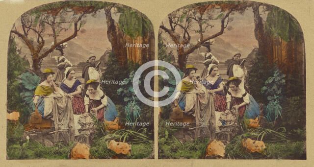 Women at pond, about 1865. Creator: London Stereoscopic & Photographic Co.