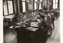 Women at work in the post room, Rowntree factory, York, Yorkshire, 1952