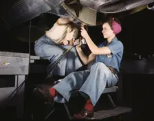 Women at work on bomber, Douglas Aircraft Company, Long Beach, Calif., 1942. Creator: Alfred T Palmer