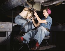 Women at work on bomber, Douglas Aircraft Company, Long Beach, Calif., 1942. Creator: Alfred T Palmer