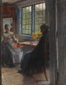 Women at the garden window, c. 1890. Creator: Kuehl, Gotthardt (1850-1915)