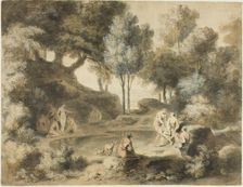 Women Bathing in Pond, 1765/70. Creator: William Taverner