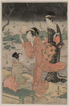 Women Beside a Stream Chasing Fireflies, mid 1790s. Creator: Ch?bunsai Eishi (Japanese, 1756-1829)