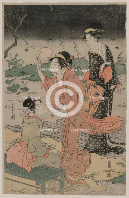 Women Beside a Stream Chasing Fireflies, mid 1790s. Creator: Ch?bunsai Eishi (Japanese, 1756-1829).