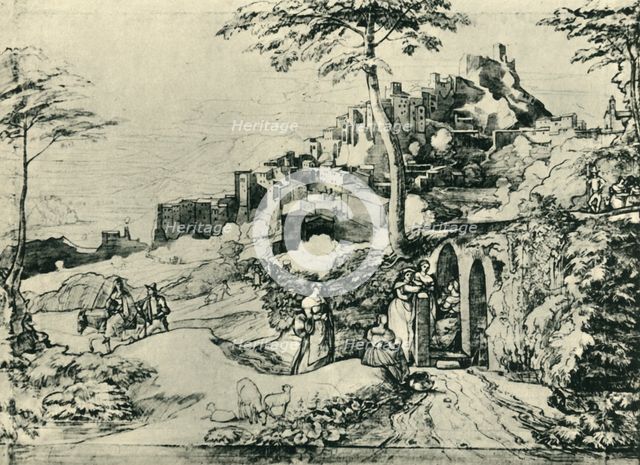 Women by a water fountain at Olevano, near Rome, Italy, 1822, (1943). Creator: Franz Theobald Horny.