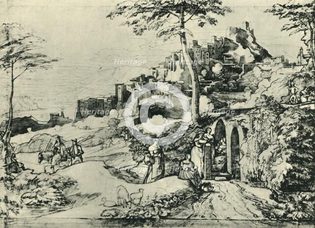 Women by a water fountain at Olevano, near Rome, Italy, 1822, (1943). Creator: Franz Theobald Horny.