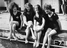 Women by a swimming pool, c1910-1939(?). Creator: Unknown