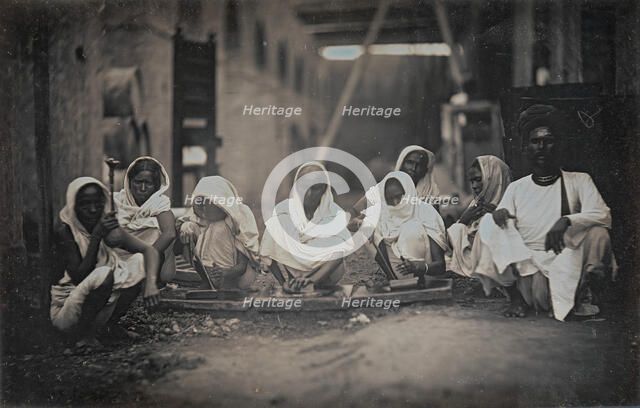 [Women Grinding Paint, Calcutta], ca. 1845. Creator: Unknown.