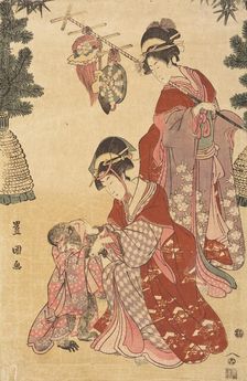 Women Dancing at New Years as Monkey Trainers, c1800. Creator: Utagawa Toyokuni I