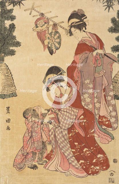 Women Dancing at New Years as Monkey Trainers, c1800. Creator: Utagawa Toyokuni I.