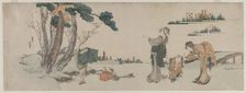 Women Distracting a Child whose Kite is caught in a Tree, c. 1800. Creator: Katsushika Hokusai (Japanese, 1760-1849)