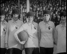 Women Football Players Lines up Ready to Begin the Match, 1920. Creator: British Pathe Ltd
