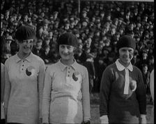 Women Football Players Lines up Ready to Begin the Match, 1920. Creator: British Pathe Ltd