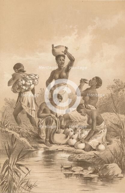 'Women Filling Egg Shells and Skins with Water', c1880. Artist: Unknown.