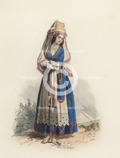 Women from Vialka (Russia) color engraving 1870.