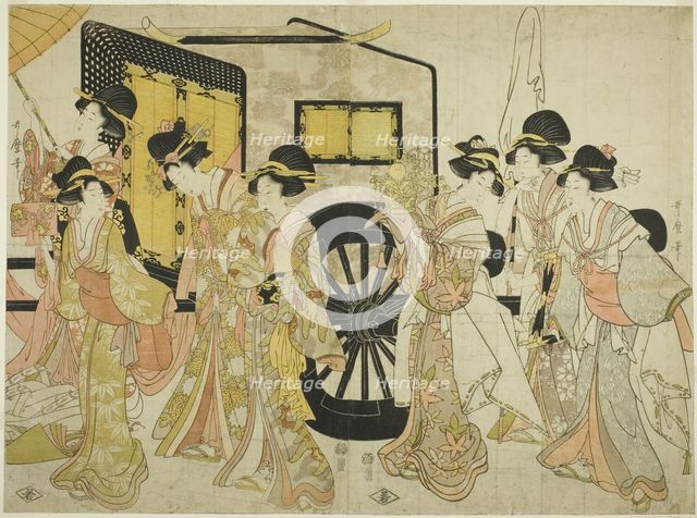 Women Imitating an Imperial Procession, Japan, 1805. Creator: Kitagawa Utamaro.