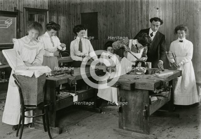 Women in a woodwork class at  Summer School, within 20 miles of Barry,  before 1918. Creator: Unknown.