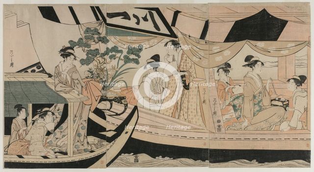 Women in a Pleasure Boat on the Sumida River, mid 1790s. Creator: Ch?bunsai Eishi (Japanese, 1756-1829).