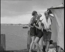 Women in Bathing Costumes on a Beach, 1920. Creator: British Pathe Ltd